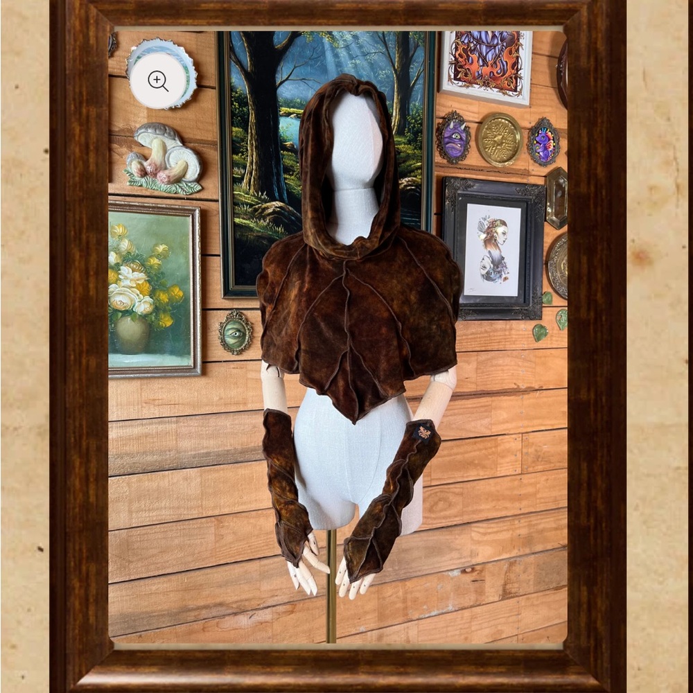 Hazelmage Hand dyed Bamboo Velour Free Size Poncho weaved with leaves & magic